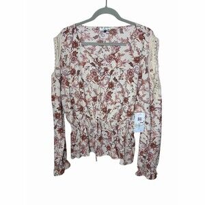 Wild Moss Blouse Womens XL Ivory Floral Metallic Peplum Cold Shoulder LS nwt
